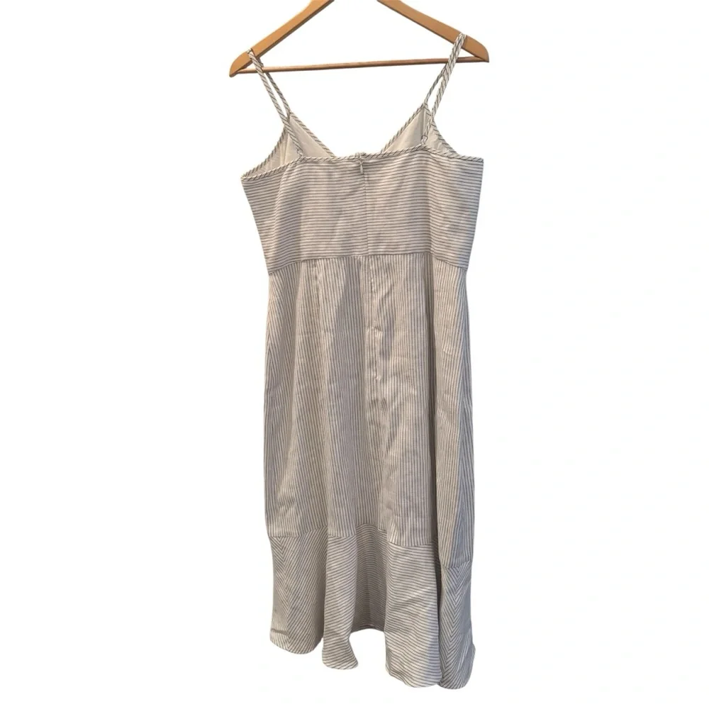 Banana Republic Striped Linen Blend Midi Dress Flounce Hem Blue/White NWT